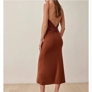 Reformation Hex Brown Backless Midi Dress Sleeveless Stretchy Size XLarge